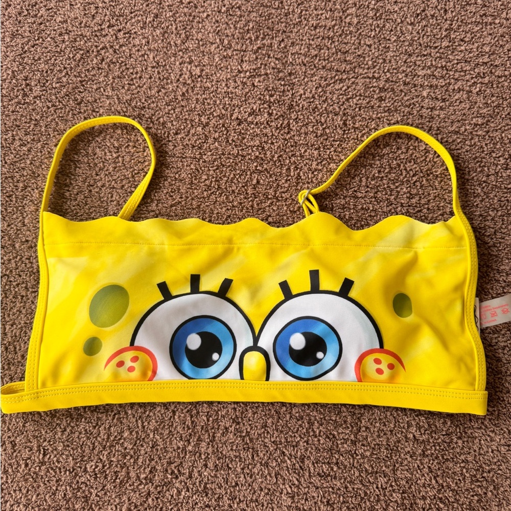 ROMWE Yellow Bikini Top with Playful Design sponge bob
